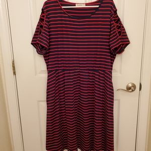 Navy and red stripe short sleeve dress
